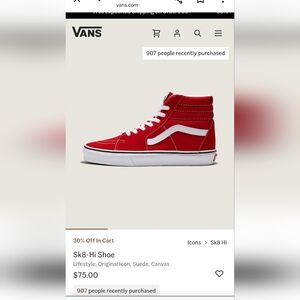 8.5 Men/10 Women Vans Filmore High-Top Sued Shoe Racing Red.